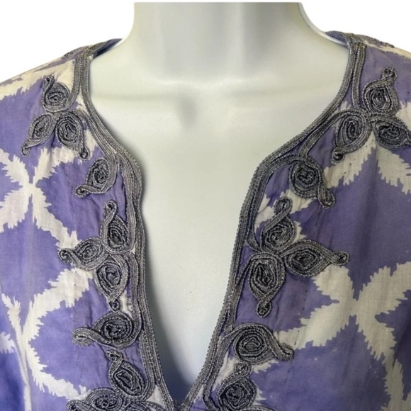 Roberta Roller Rabbit tunic v neck purple white batik cotton 3/4 sleeves Size M - Picture 3 of 7
